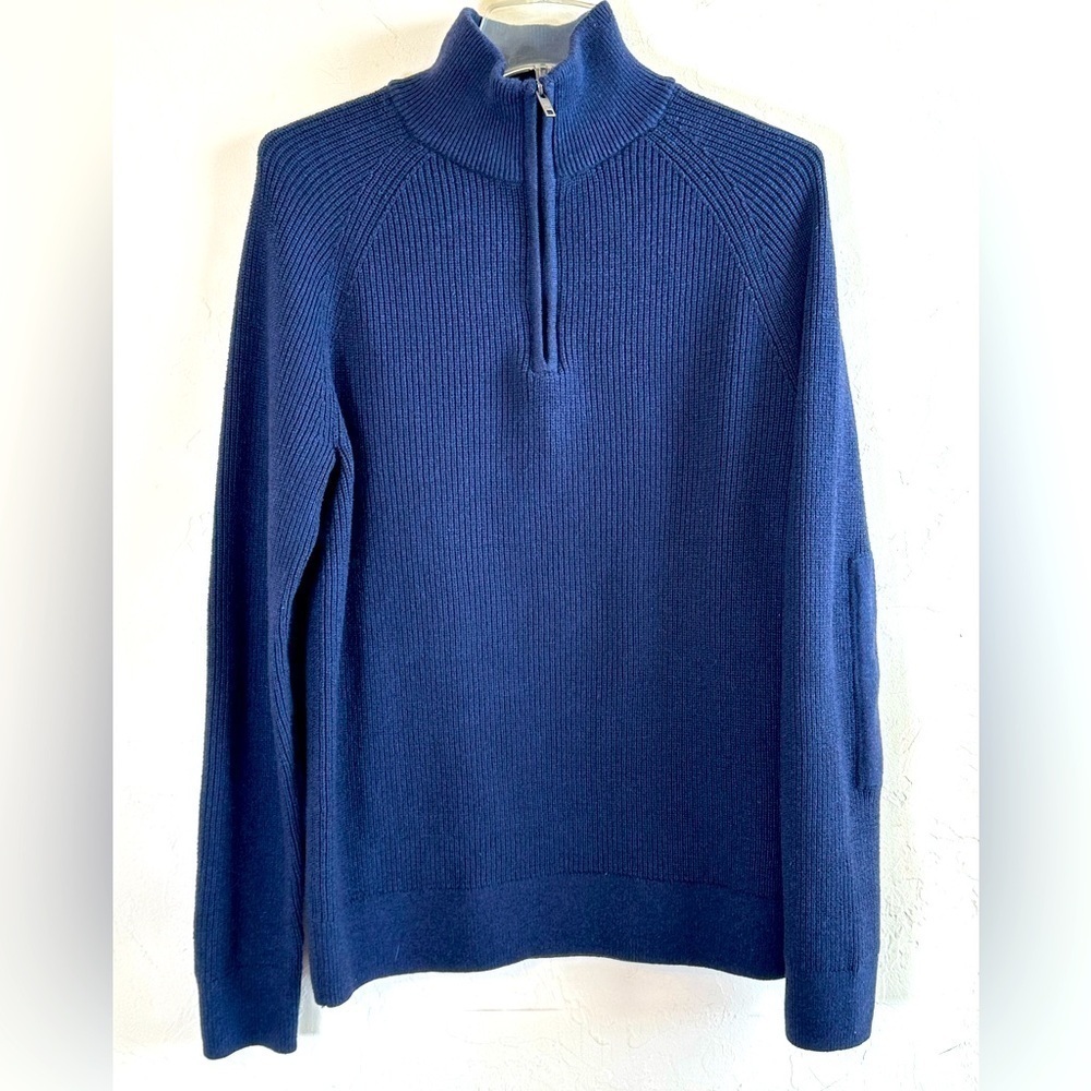 Banana Republic Men's/Unisex Blue Half-Zip Sweater with Elbow Patches Sz S